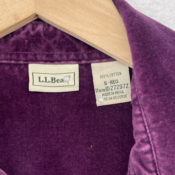 LL BEAN Shirt Womens S Velvet Button Up Long Sleeve Shacket Cotton Purple - Picture 4 of 12